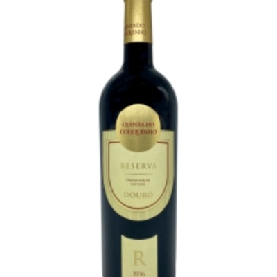 Garrafa de vinho tinto Reserva Douro 2016 com rótulo creme e tampa dourada