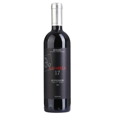 Garrafa de vinho tinto Bafarela 17 com rótulo preto