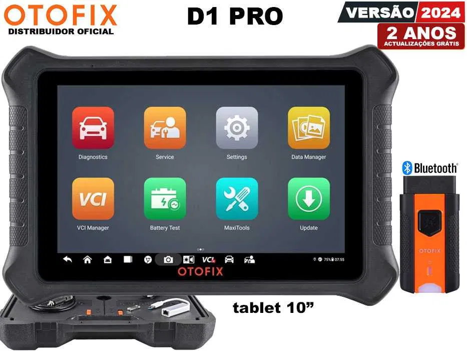 Tablet OTOFIX D1 PRO com dispositivo Bluetooth e acessórios