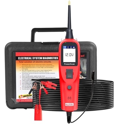 Dispositivo de diagnóstico elétrico PowerScan vermelho com visor digital e mala preta