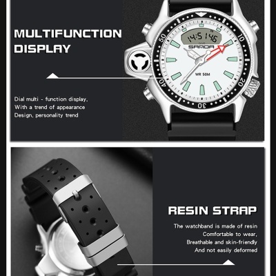 Rel&#x00F3;gio&#x20;de&#x20;Mergulho&#x20;SANDA&#x20;Movimento&#x20;Quartzo&#x20;e&#x20;Digital,Branco