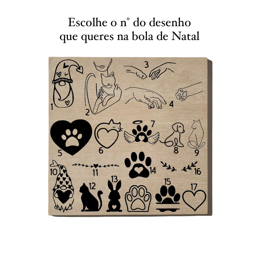Desenhos numerados pretos para bola de Natal com fundo castanho claro