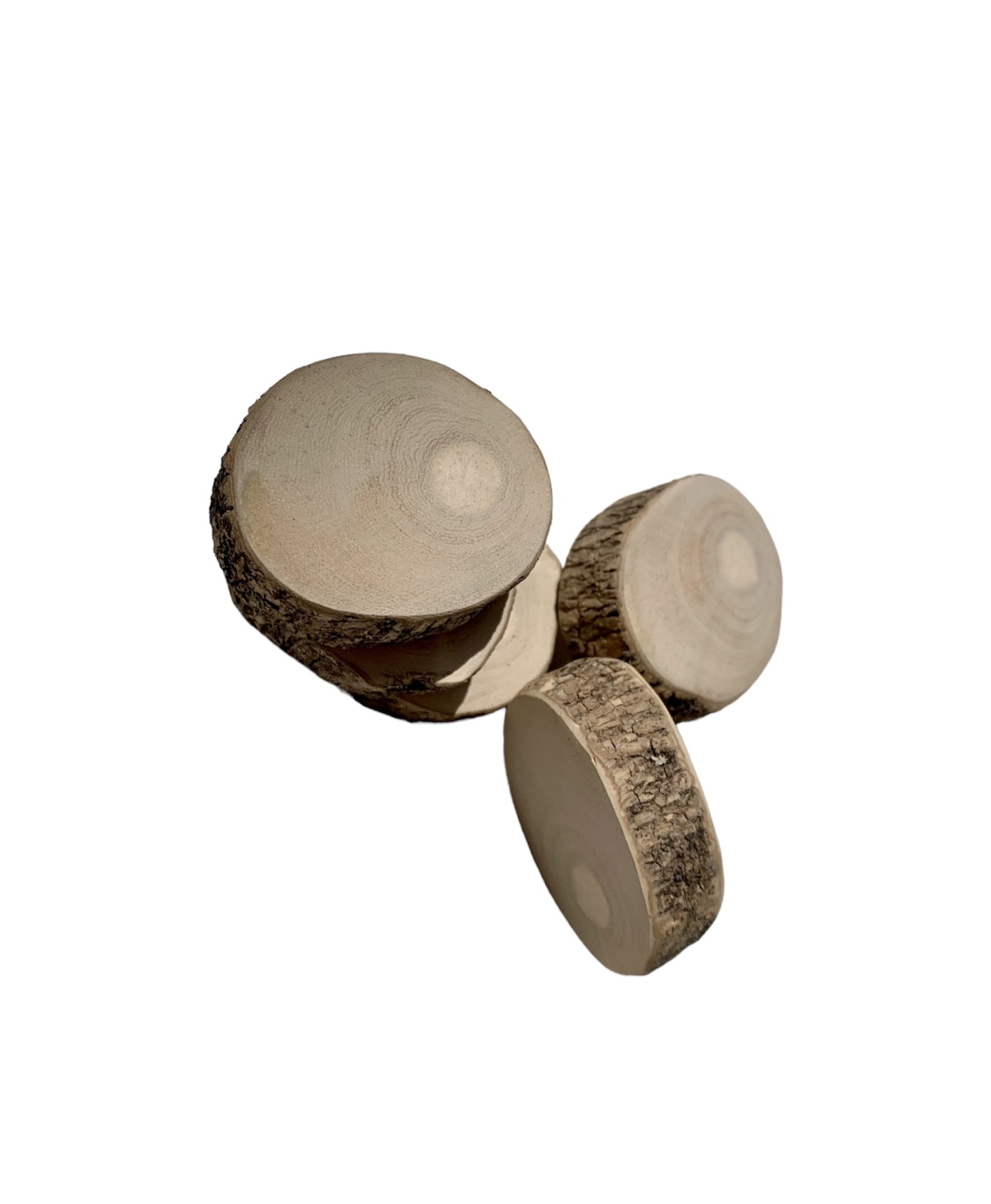 Discos de madeira natural com casca