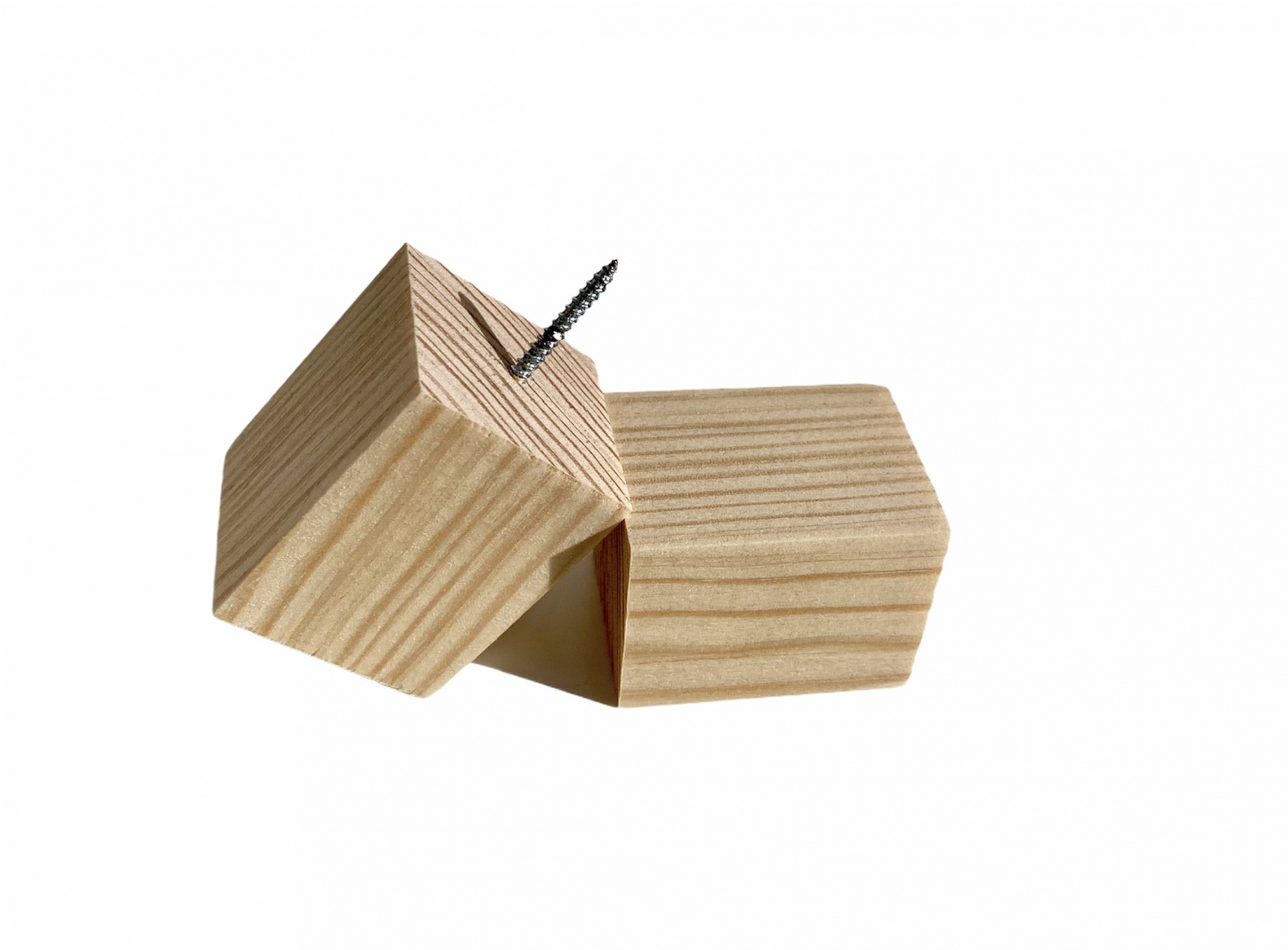 Dois blocos de madeira clara com um parafuso preto