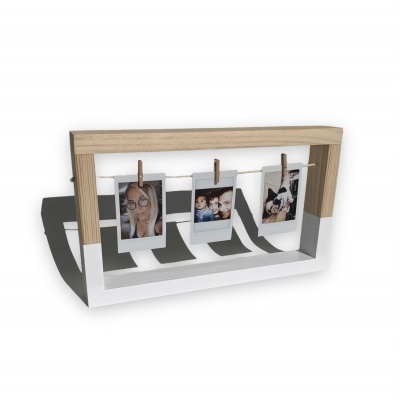 Suporte de fotos em madeira e metal com fotos Polaroid