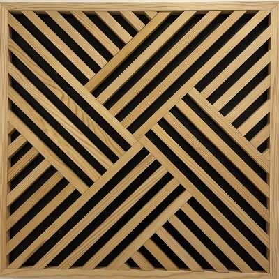 Painel decorativo de madeira com padrões geométricos diagonais