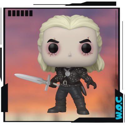 Figura Funko Pop do Geralt de Rívia com espada e roupa preta