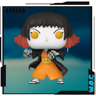 Figura colecionável Funko Pop com kimono laranja e cabelo preto e vermelho