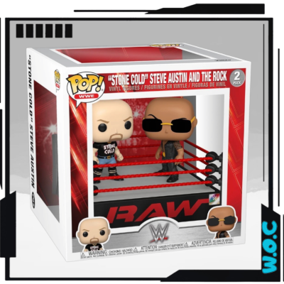 Caixa Funko Pop! WWE 'Stone Cold' Steve Austin e The Rock com ringue de luta