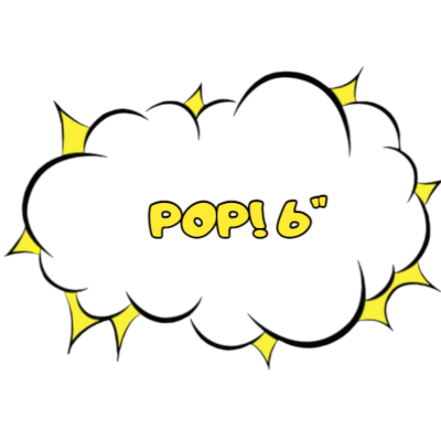 Ilustração de uma nuvem preta com contorno amarelo e texto POP! 6