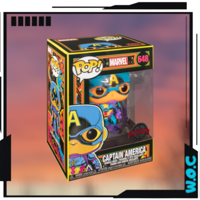Figura Funko Pop Captain America Marvel número 648 na embalagem de caixa colorida com janela