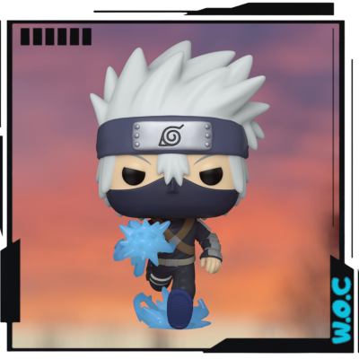 Figura Funko Pop Kakashi com cabelo branco e efeito de chakra azul