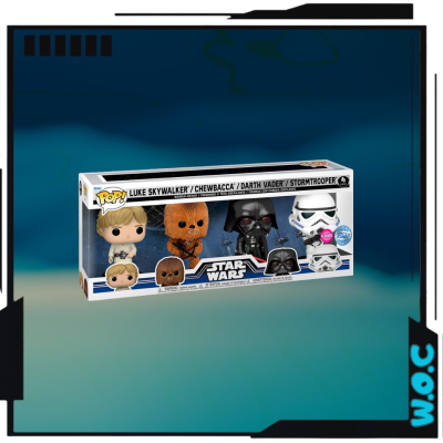 Conjunto Funko Pop! Star Wars com quatro personagens em caixa
