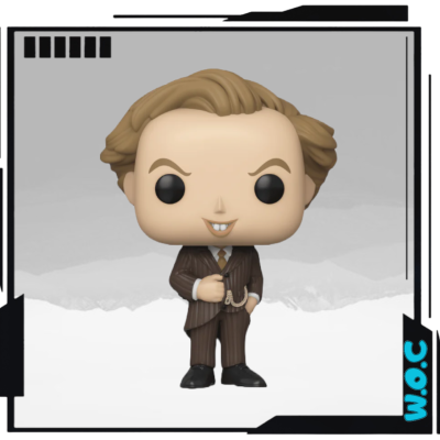 Figura Funko Pop de personagem masculino em terno castanho às riscas