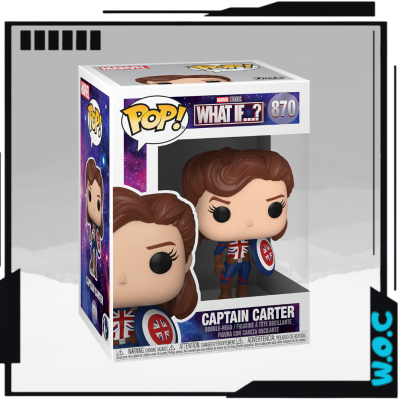 Figura Funko Pop! Captain Carter Marvel What If...? n.º 870 num estojo branco e roxo