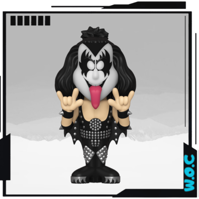 Figura colecionável personagem de banda com maquilhagem branca e preta e língua vermelha de fora