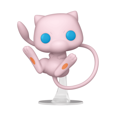 Figura colecionável cor-de-rosa com olhos azuis e base transparente.