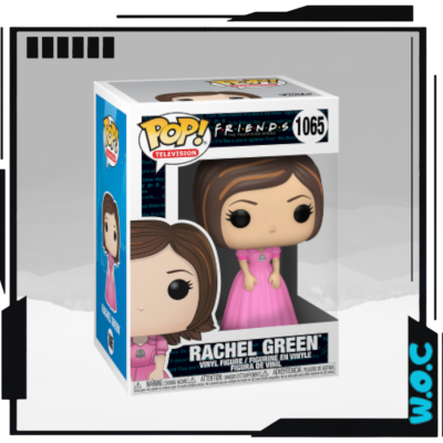 Figura POP! da Rachel Green da série Friends com vestido rosa na caixa.