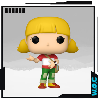 Figura Funko Pop de personagem com cabelo loiro e roupa colorida