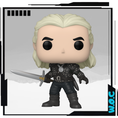 Figura Funko Pop do Geralt de Rívia com espada.