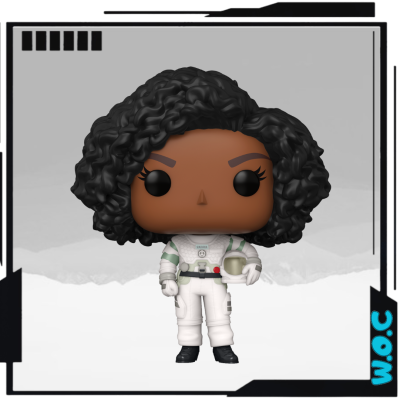 Figura Funko Pop astronauta com cabelo preto encaracolado e fato branco