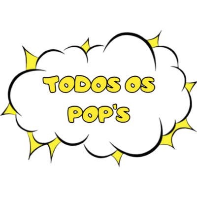 Balão de fala preto com texto amarelo 'TODOS OS POP'S'