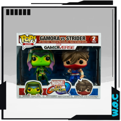 Figura Pop! Games Gamora vs Strider Marvel vs Capcom em embalagem