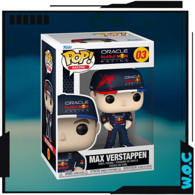 Figura Funko Pop! Max Verstappen com roupa da Oracle Red Bull Racing em caixa