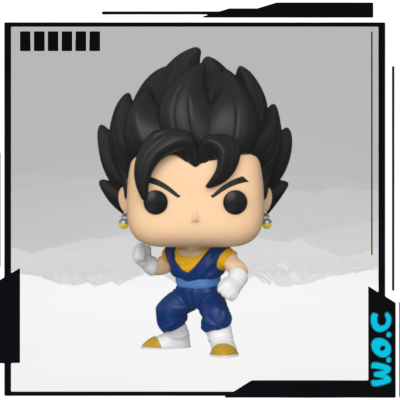 Figura Funko Pop com cabelo preto espetado e roupa azul e amarela.