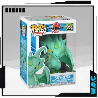 Figura vinil Skyress POP! Animation Bakugan 968 na caixa azul e branca