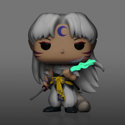 Figura Funko Pop Sesshomaru de InuYasha com cabelo prateado e espada luminosa