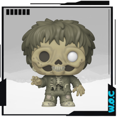 Figura colecionável esqueleto com roupa rasgada cinzenta e cabelo verde-acinzentado