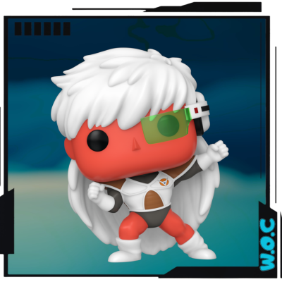 Figura colecionável de vinil com cabelo branco e visor verde