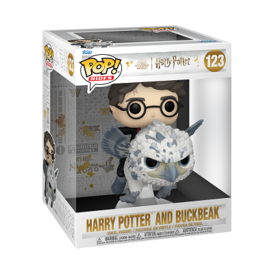 Figura Funko Pop! Ride Harry Potter montado na coruja Buckbeak em caixa