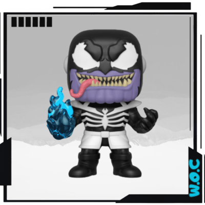 Figura Funko Pop de Venom com chama azul na mão