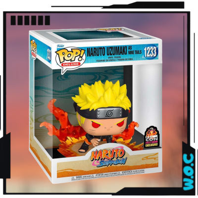 Figura Funko Pop Naruto Uzumaki com chamas alaranjadas na caixa