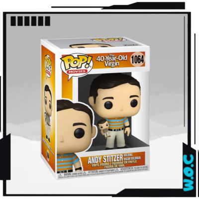 Figura Funko Pop! vinil Andy Stitzer segurando boneco na embalagem Pop! Movies 1064