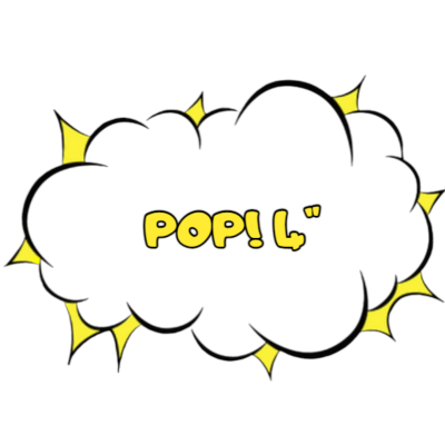 Nuvem de desenho animado preta com contornos amarelos e texto POP! L