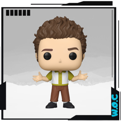 Figura Funko Pop de cabelo castanho encaracolado e roupa verde e castanha