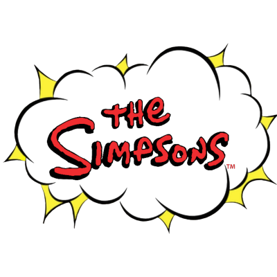 Logo 'The Simpsons' em texto vermelho sobre nuvem preta com raios amarelos