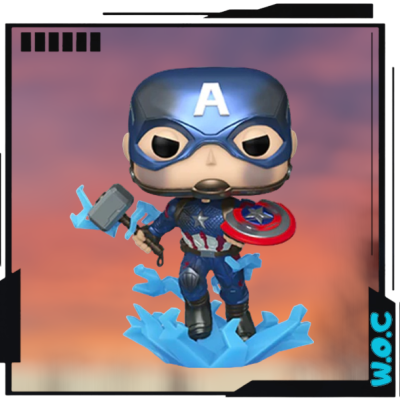 Figura Funko Pop do Capitão América azul com escudo e martelo base azul cristais