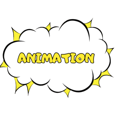 Nuvem preta com a palavra AMIMATION em amarelo