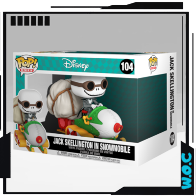 Funko Pop! Riders Disney 104 Jack Skellington in Snowmobile em embalagem branca com detalhes verdes