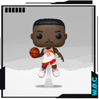 Figura Funko Pop jogador de basquetebol Hawks com bola laranja e base transparente