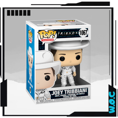 Figurina Pop! Television de Joey Tribbiani com roupa branca de astronauta na embalagem