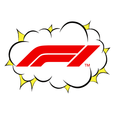 Logotipo vermelho F1 com sombra preta e explosões amarelas