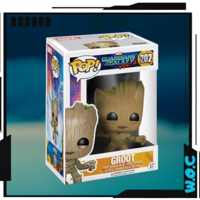 Funko Pop Groot Guardiões da Galáxia caixa branca colorida