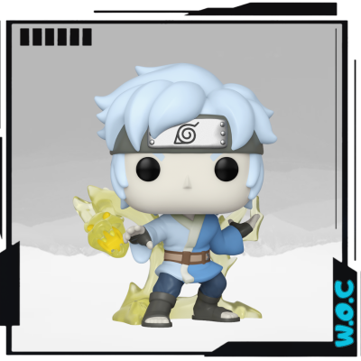 Figura colecionável Funko Pop de personagem de anime com cabelo azul claro e faixa na testa
