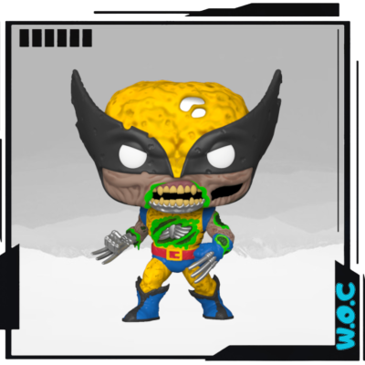 Figura Funko Pop Wolverine com cabeça amarela deformada e máscara preta