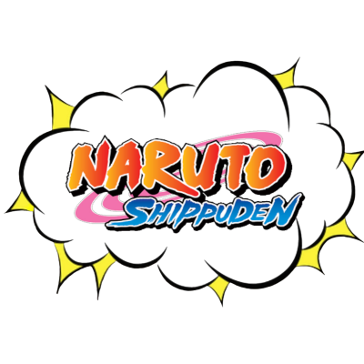 Logo colorido de Naruto Shippuden em fundo preto com bordas amarelas irregulares